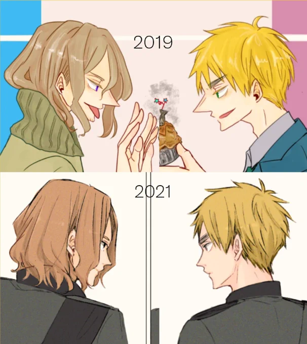 昨日オマエダちゃんと過去絵振り返ってたんだけど2019年に描いたどばの鼻がとんがりを極めすぎててめちゃくちゃ笑ったしこう見ると成長したなって思う😌 