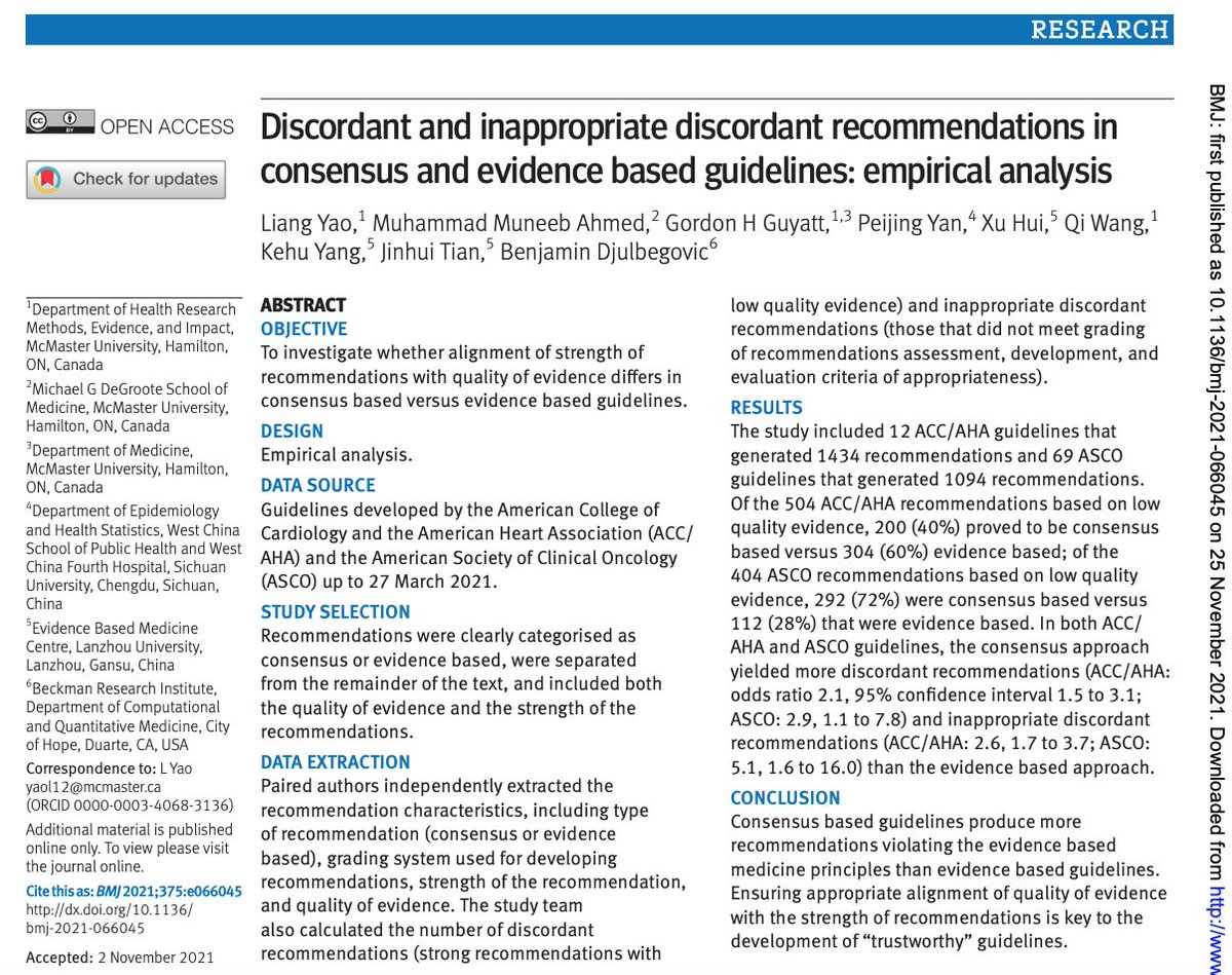 Gordon H. Guyatt (@guyattgh) on Twitter photo Discordant recommendations 1
Strong #recommendations require confidence in the clear net benefit of an intervention versus an alternative. When #evidence is low quality that strong recommendations are almost always inappropriate. bit.ly/3xCRFYv <a href="/vmontori/">Victor Montori, MD 💙</a> Discordant recommendations 1
Strong #recommendations require confidence in the clear net benefit of an intervention versus an alternative. When #evidence is low quality that strong recommendations are almost always inappropriate. bit.ly/3xCRFYv <a href="/vmontori/">Victor Montori, MD 💙</a>