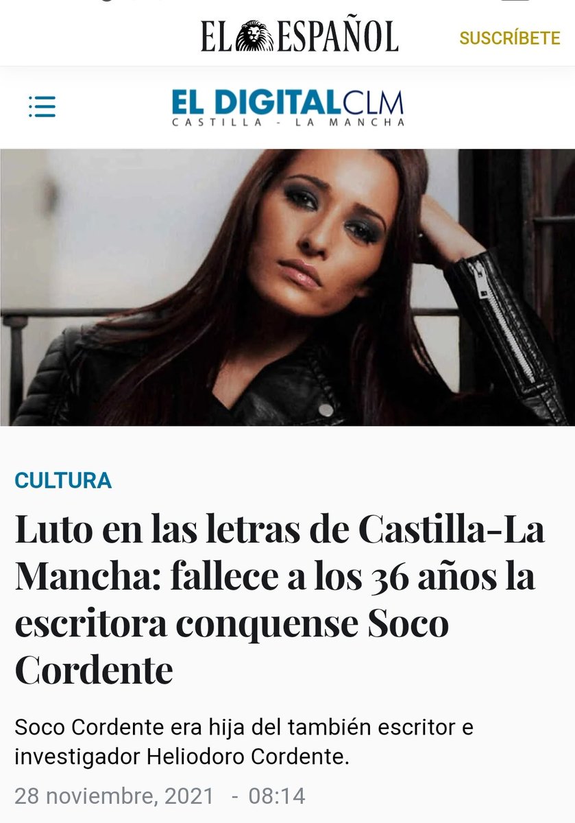 MeLlamoLonegan's tweet photo. Muere la joven escritora de 36 años Soco Cordente.  No se indica la causa 
D.E.P. https://t.co/eAdIn6Huiw