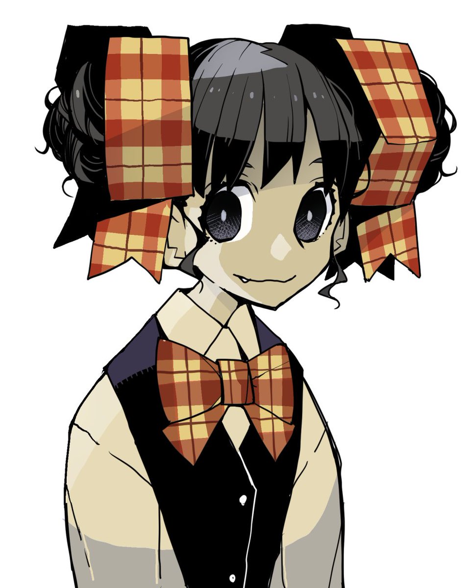 1girl solo plaid bow bow white background plaid ribbon black hair  illustration images