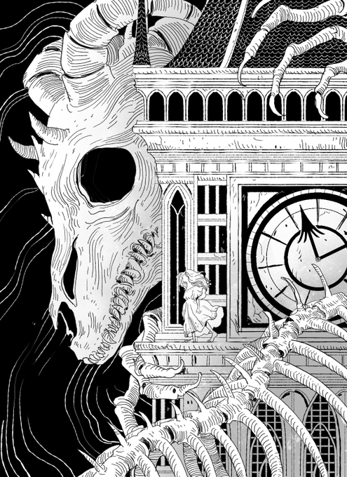 Arrow piercing his eyes and swords tearing at his scales, the dragon guarded the tower with his dying breath. 
Even now his remains protect the tower and the clock still ticks on. 