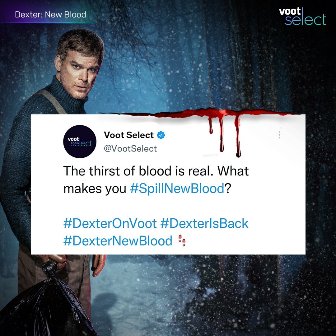 bcwebwise's tweet photo. Dexter is back! Check the chilling roll out on social media to welcome the serial killer's all new season of bloodshed streaming on @VootSelect #Dexter #BCWebWise #VootSelect https://t.co/rI2yOrbwyH