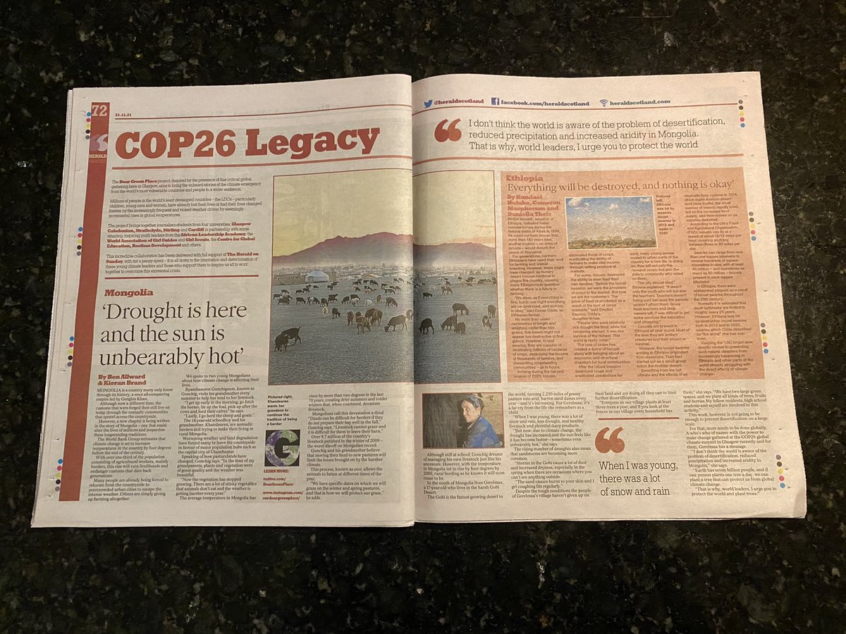 DearGreenPlace's tweet photo. So important to keep pressure up for #ClimateAction post #COP26 

Tks again to @herald for sharing great stories  from #Mongolia and #Ethiopia by students @ALAcademy @UniStrathclyde @CaledonianNews 🌍👍 https://t.co/AXv8J0Tqrj
