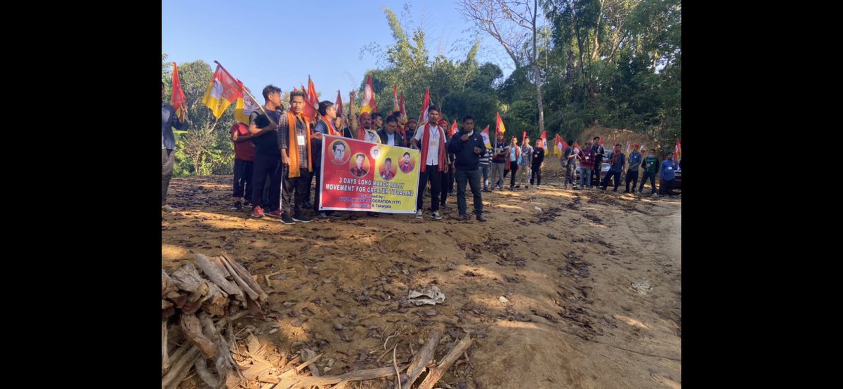 SurajTipra's tweet photo. Around 500-800 YTF warriors participated in Long March Rally organised by YTF for #GreaterTipraland Movement Under the leadership of His Highness Pradyot Bikram Kishore Manikya Bahadur ji no #GreaterTipraland No Rest @PradyotManikya 💪💪💪 https://t.co/eUyQ3vHcvj