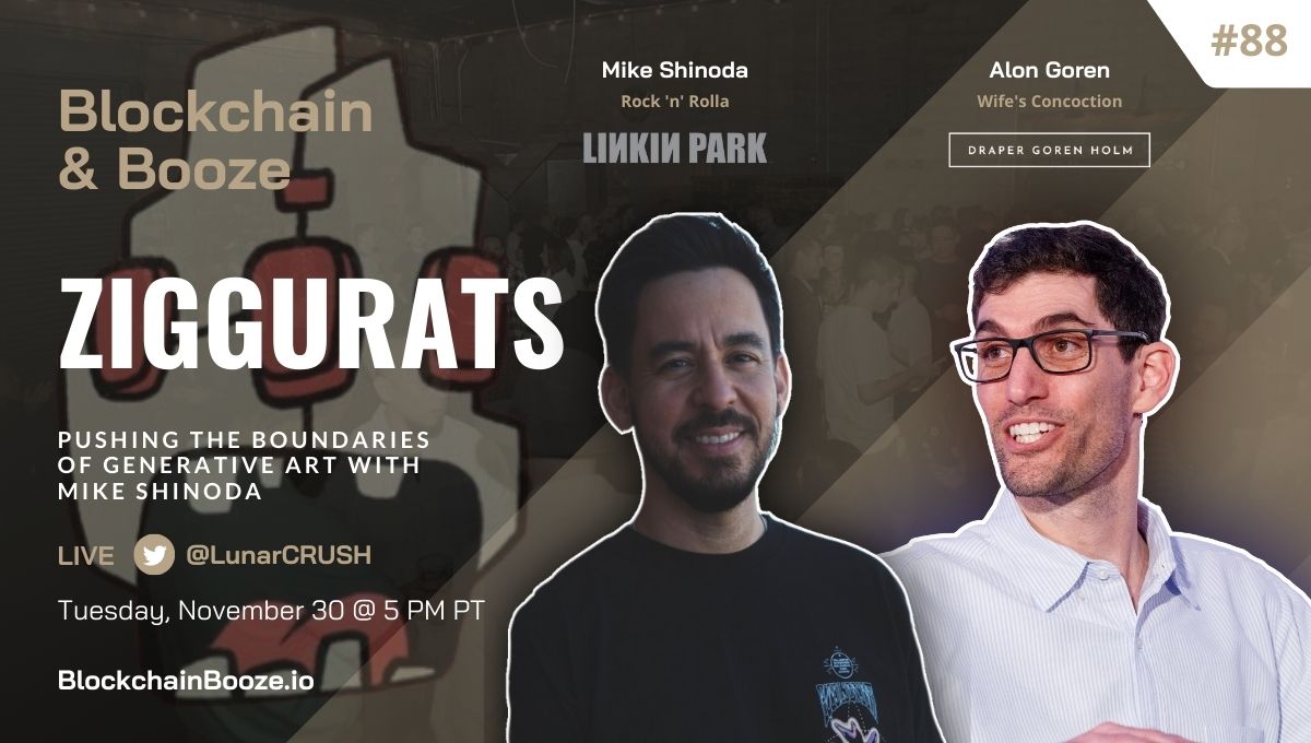 BCBooze's tweet photo. Join us this Tuesday 11/30 from 5-7 PM PT on @LABlockchainSmt’s #BlockchainBooze🍺 as host @AlonGoren chats with @mikeshinoda of @linkinpark and @fortminor about pushing the boundaries of generative art!

🎟 Register free: https://t.co/jn7K61jkt9 https://t.co/RO732WX7ql