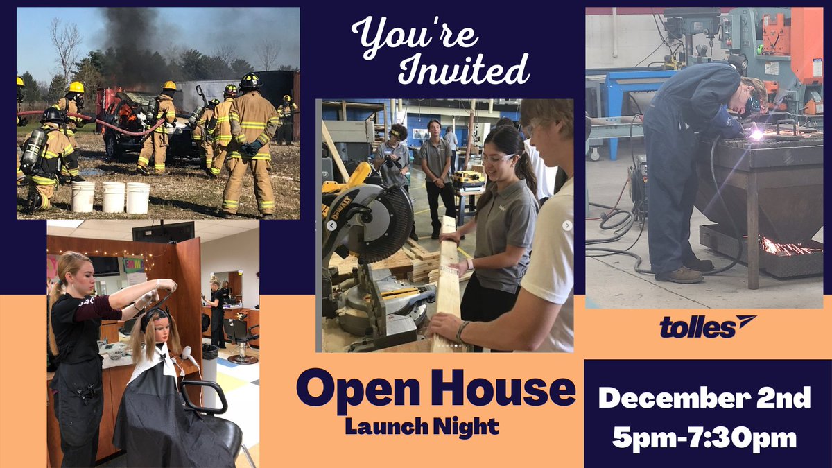 Please join us for our annual Open House THIS Thursday, December 2nd from 5-7:30pm. Explore our labs, meet the staff, learn about College Credit Plus Options, earning Industry Credentials and more! <a href="/MrsStrebe/">Mrs. Strebe</a> <a href="/tollesceo/">Todd Hoadley / CEO of Tolles CTC</a>