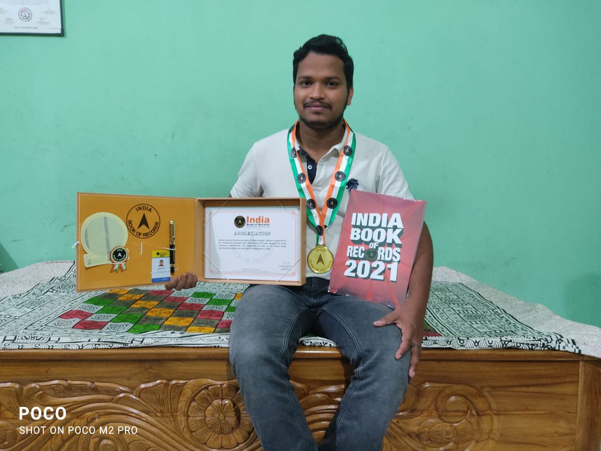 Samaltapan99's tweet photo. Our Block NYV,NYKS,Angul. Sushant kumar Dash,Banarpal,has awarded by Indian Book of Records create in 1350 match box for cheers #olypmic logo for our indian team player 2020.🙏 https://t.co/dBJOeMw0C3