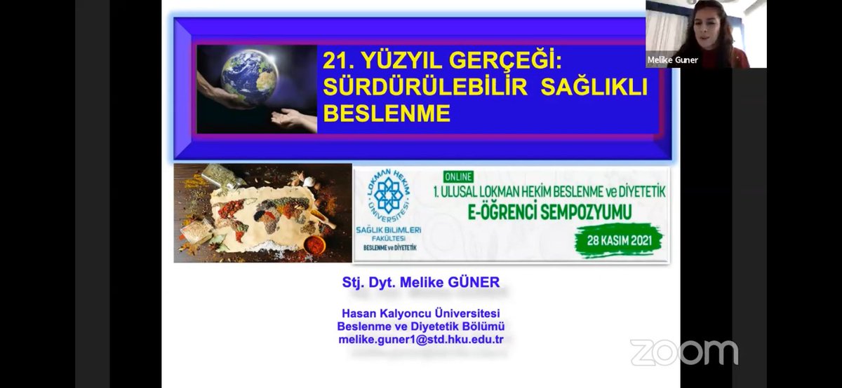 1. Ulusal Lokman Hekim Beslenme ve Diyetetik E-Öğrenci Sempozyumunda Prof. Dr. A. Gülden Pekcan ve öğrencimiz Stj. Dyt. Melike Güner; 21. Yüzyıl Gerçeği; Sürdürülebilir Beslenme konusunda sunum yaptı.
<a href="/hkunv/">Hasan Kalyoncu Üniv</a> 
<a href="/TurkayDereli/">Türkay Dereli</a> 
<a href="/BayramlarKezban/">Kezban Yiğiter</a> 
<a href="/ProfDr_YBeyhan/">Prof. Dr. Yasemin Beyhan</a>