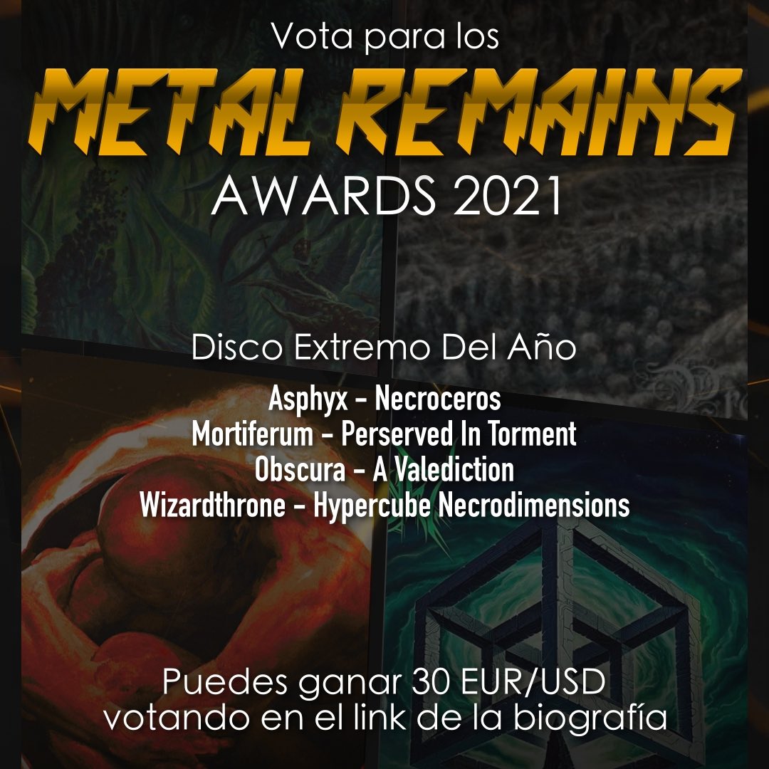 MetalRemains_'s tweet photo. Vota en los #MetalRemainsAwards2021 sorteamos 30€/$ #earthwomb #kaelisband #psychosane #senseofnoise #asphyx #mortiferum #realmofobscura #wizardthrone #1914band #enforcedrc #frozensoul #hoodedmenace #aephanemer #jinjer #spiritbox #triviumband #tatianashmayluk #courtneylaplante https://t.co/QiHELYpm2z