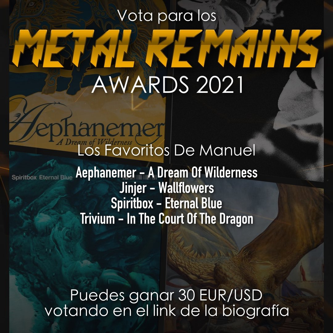 MetalRemains_'s tweet photo. Vota en los #MetalRemainsAwards2021 sorteamos 30€/$ #earthwomb #kaelisband #psychosane #senseofnoise #asphyx #mortiferum #realmofobscura #wizardthrone #1914band #enforcedrc #frozensoul #hoodedmenace #aephanemer #jinjer #spiritbox #triviumband #tatianashmayluk #courtneylaplante https://t.co/QiHELYpm2z