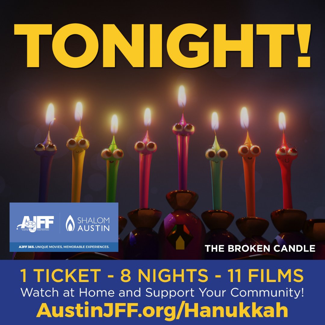austinjewishff's tweet photo. Celebrate the Hanukkah season starting TODAY Sunday 11/28 through 12/5 with eight nights of exclusive, award-winning new films, available to view from the comfort of home via your TV or computer. Tickets: 
https://t.co/szHz0jRihq https://t.co/uswwu9Ljxc