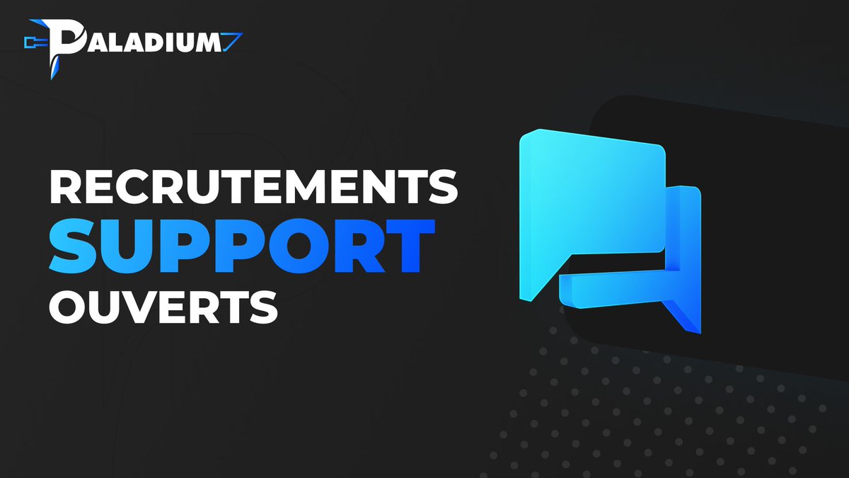 PaladiumPVP's tweet photo. Les recrutements de la team Support sont rouverts !

Qu'est ce que la team Support (autrefois Forum) ? Elle gère le Paladium Support et la modération du Teamspeak. 

Plus de détails disponibles sur Discord.
Vous pouvez postuler via le document ci-dessous.

https://t.co/x5ZxwyfVoP https://t.co/QE5sfQE6cf