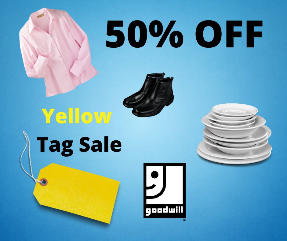 MemphisGoodwill's tweet photo. Today only, receive 50% off any item with a yellow tag. Remember to tag us and use hashtag #GotitatGoodwill when sharing your Goodwill finds. (Sale at all locations except Bargain Barns)
#SundayTagSale #50%off #GetItAtGoodwill https://t.co/8M8TOT0kEV