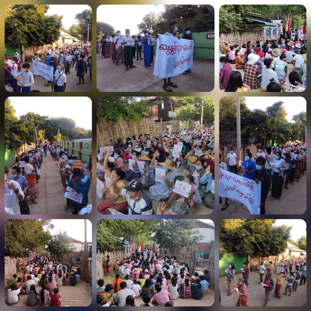 The Main Strike of #Letpadaungtaung area, Salingyi tsp led by young activists marched the regular anti-authoritarian strike with massive strength to mark the National Day. #POSCO_StopSponsoringSAC #Nov28Coup    #WhatsHappeningInMyanmar