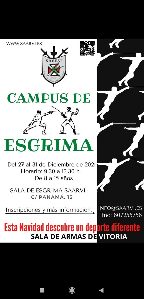SAARVIesgrima's tweet photo. Estas navidades, Campus de esgrima

¡Apúntate!
Apunta zaitez! https://t.co/CANRrWs63Z