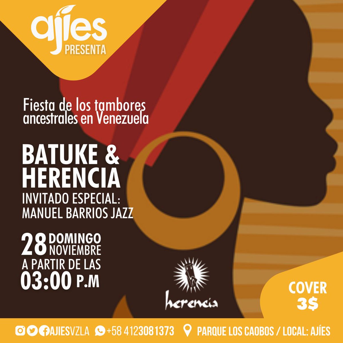 Hoy celebramos la negritud con una fiesta de Tambores Ancestrales.

A las 11:00 am Mujer Tambor.
A las 3:00 pm Herencia Patarrumba y Batuke Venezuela junto al maestro Manuel Barrios.

Parque Los Caobos 🌳 . Frente a la fuente.