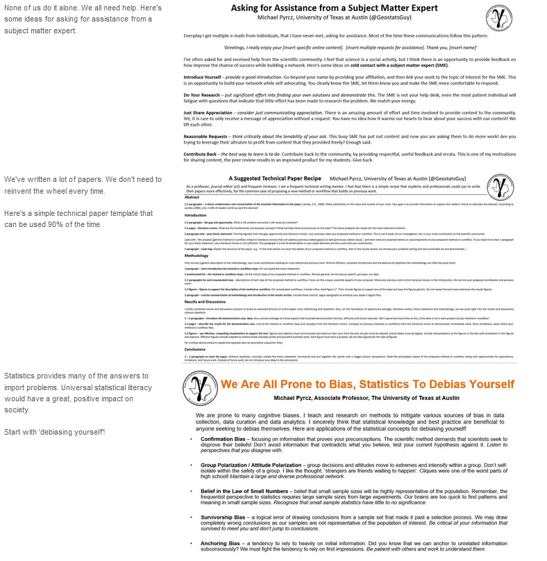 GeostatsGuy's tweet photo. I compiled my #mentoring one-pagers on my new #website. Innovating, #writing, presenting, responding to #reviews, self-advocacy, deciding between industry &amp; #academy etc.! I share my experience &amp; ideas for success. https://t.co/CW6KJ91olq #edchat #scichat #AcademicTwitter https://t.co/UUM9Ew2OCH