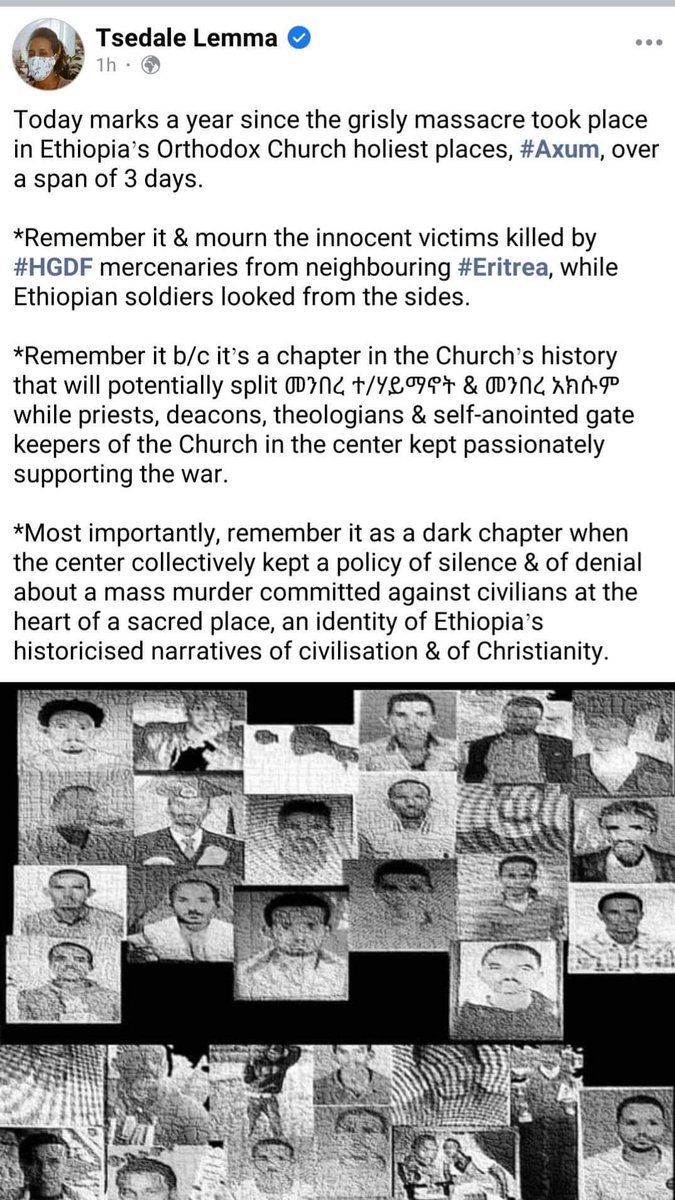 Anton_i9's tweet photo. Selective outrage blur the truth behind. For you "Axum massacre" has more political benefits than:-
#NorthCommand
#MaiKadraMassacre
#ChenaMassacre
#GalicomaMassacre....etc. https://t.co/j2FEe8U9cm