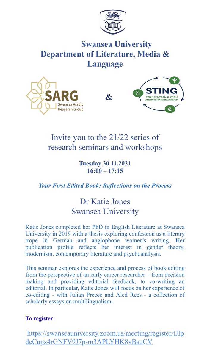 SalwaElawa's tweet photo. Zoom webinar for early career researchers. Tuesday 30.11.21 @SARG_Swansea @STINGSwansea #University #AcademicTwitter #academic #education #WritingCommunity #writingtips #editing #writingcommmunity #books #edit #Retweet https://t.co/dNEdsxGJtU https://t.co/YfVeCiuATu
