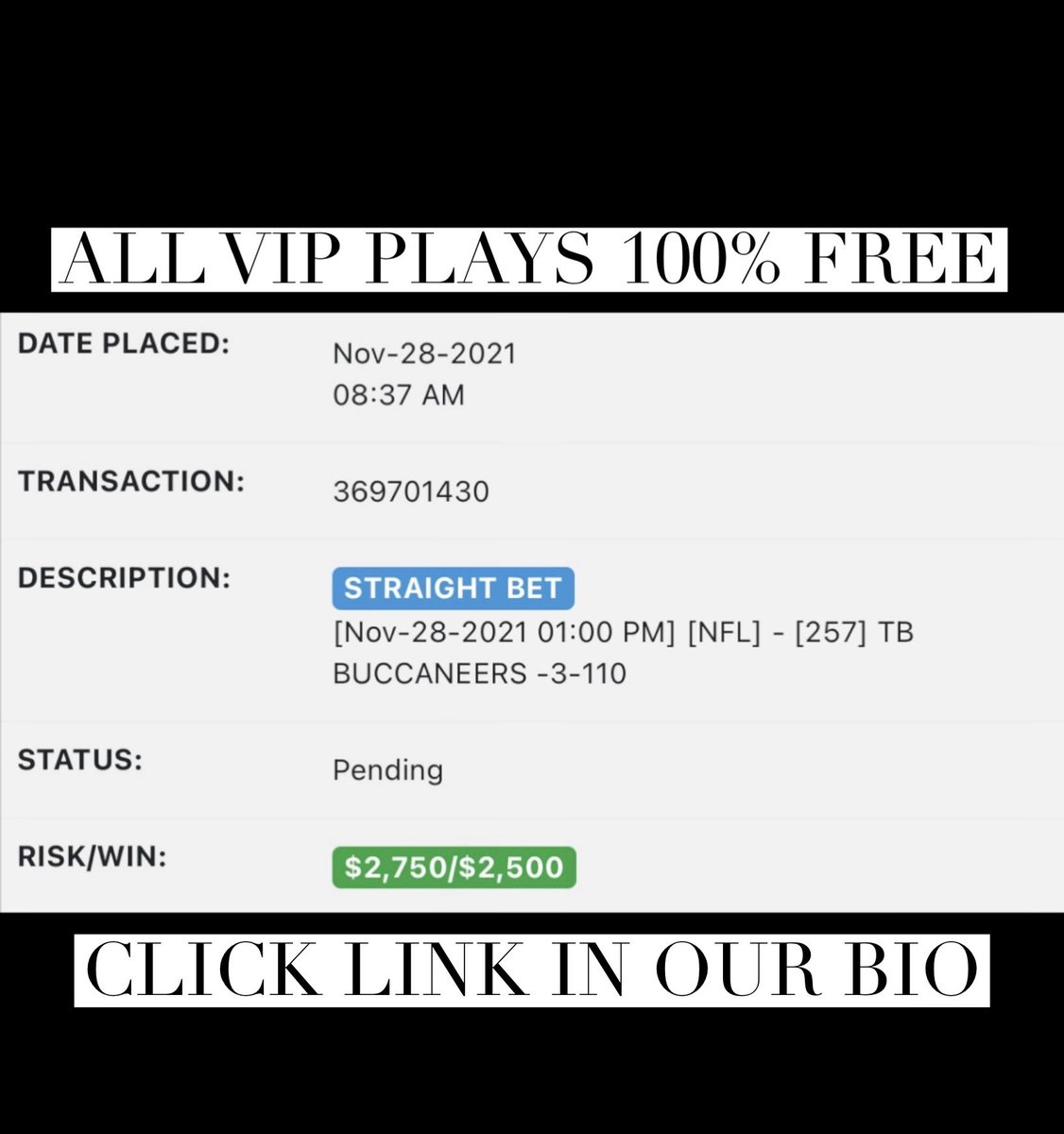 handicappingmar's tweet photo. 🚨 VIP PLAY TAMPA BAY BUCCANEERS -3💰 

Click for ALL VIP Plays FREE! ⬇️

https://t.co/xoCu1rte4h

You will receive ALL VIP Plays everyday FREE!

VIP PLAYS 60% CAREER!

#GamblingTwitter #sportsbettor #sportsbetting https://t.co/JEL5etxh0C