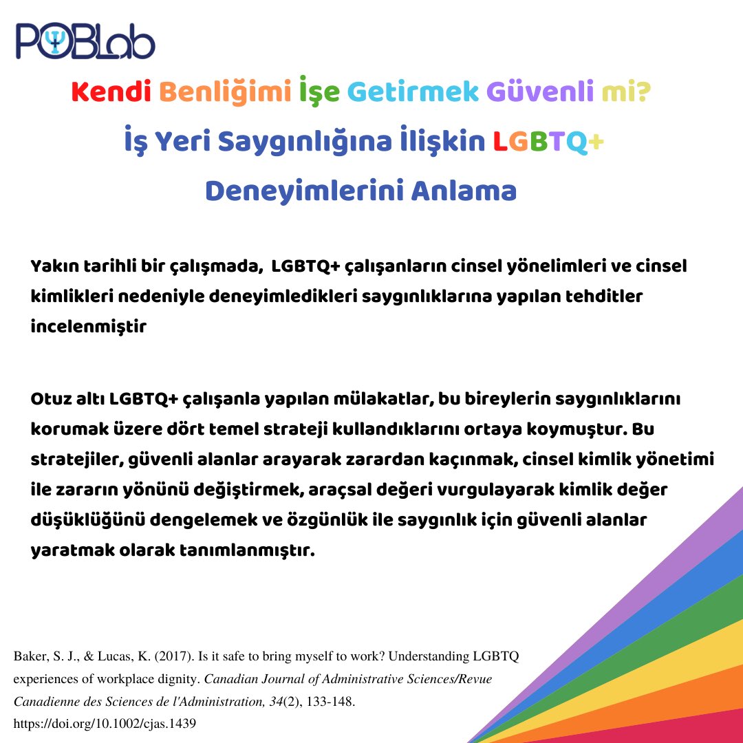 poblab_info's tweet photo. Kendi Benliğimi İşe Getirmek Güvenli mi?
İş Yeri Saygınlığına İlişkin LGBTQ+ Deneyimlerini Anlama

@MEFPsychology https://t.co/mbVNaBRUzM