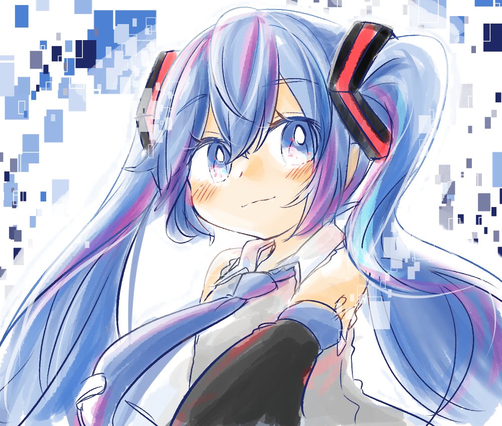 hatsune miku 1girl twintails solo long hair necktie blue hair blue eyes  illustration images