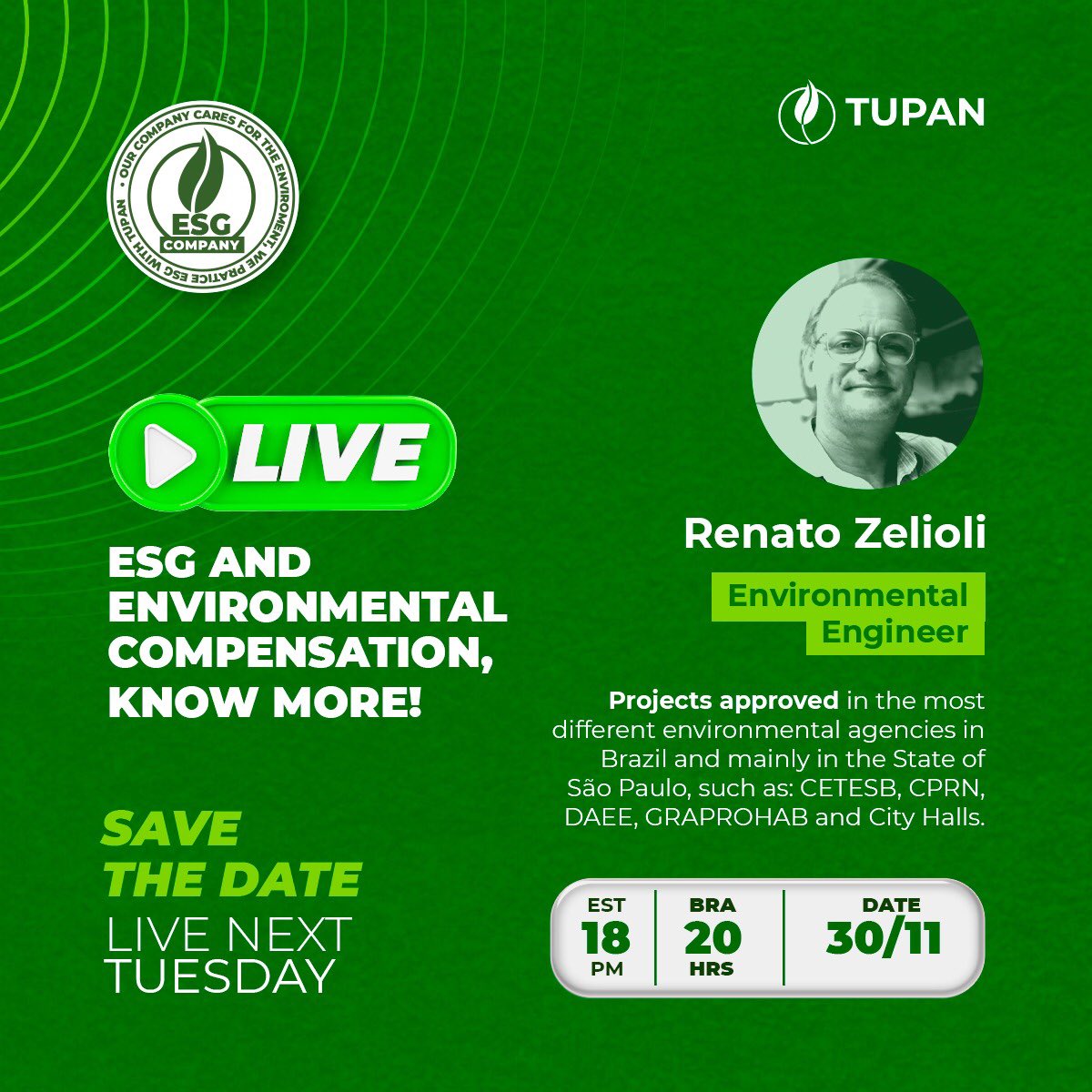 tupan_io's tweet photo. We're inviting you to our Live!

ESG and Environmental Compensation, a difficult subject? 🌿

Tupan makes it easy for your company.

Don’t miss our Tupan Live on 30 November at 8pm.

We’ll see you there! ✨

#tokencryptocurrency #tokencoin #tokenissuer #esg https://t.co/lU3FxQZEln