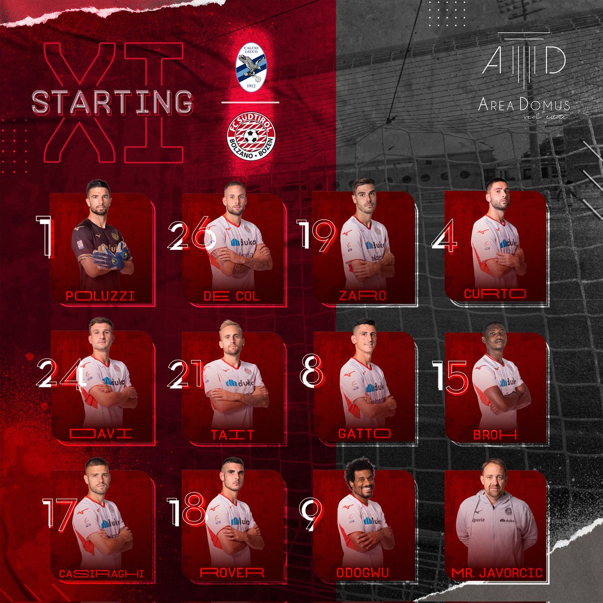 fclubsuedtirol's tweet photo. ⚪️FORMAZIONE🔴
L'1️⃣1️⃣ scelto da Mister Ivan #Javorcic per la sfida contro il @CalcioLecco1912
Powered by #AreaDomus
#FCS #FCSüdtirol #Whitereds #SerieC #passion #LECFCS #LeccoFCSüdtirol #PassioneBiancorossa #28novembre https://t.co/UO35FA3oaI