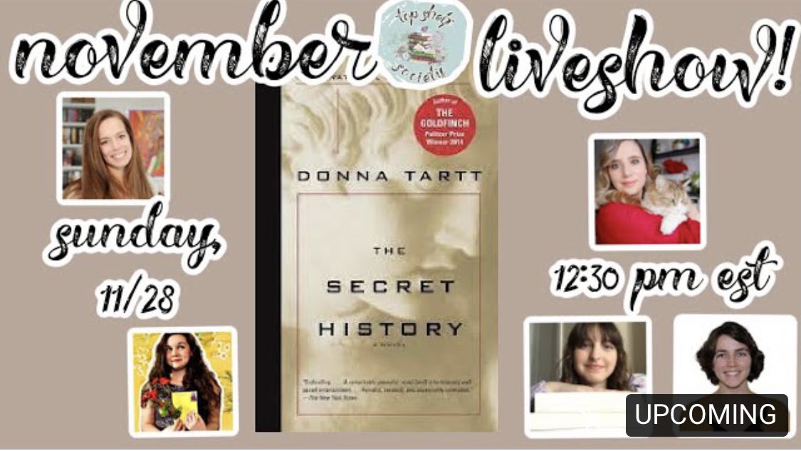 TopShelfSoc's tweet photo. Hi Top Shelfers! Our November live show featuring The Secret History is today! Join us at 12:30 AM EST!

https://t.co/T95yHsiOhs https://t.co/OeUtloYuT4