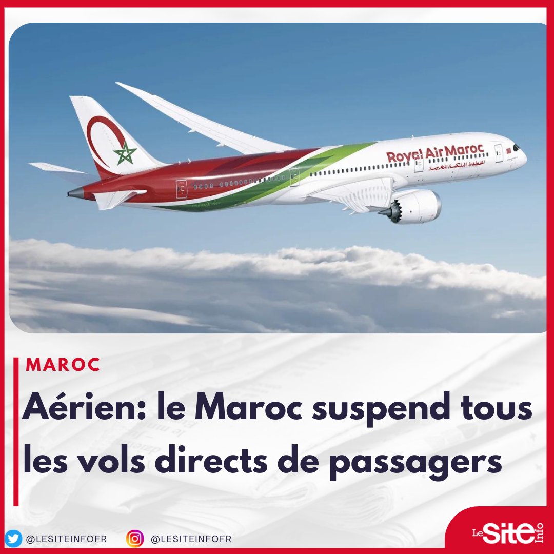LeSiteInfoFR's tweet photo. 🔴Aérien: le Maroc suspend tous les vols directs de passagers ⤵️
En savoir plus : https://t.co/N5561bjCmf https://t.co/pd2WXNYqMY