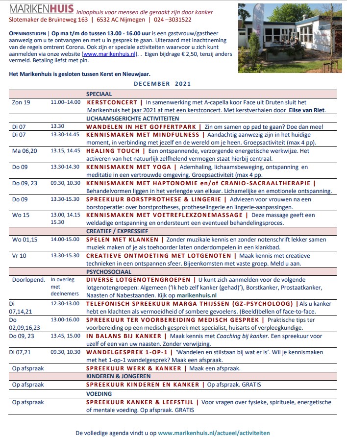 Hier vindt u een overzicht van alle activiteiten in het #Marikenhuis in de maand DECEMBER 2021.
Alles onder voorbehoud van geldende Coronaregels. 
marikenhuis.nl/files/download…