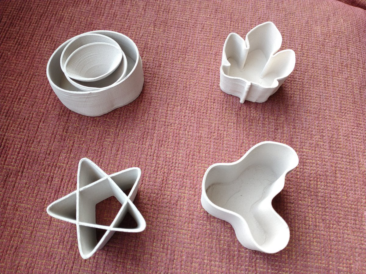 kitwallace's tweet image. Getting nearer to being an actual potter - my first pieces back from firing - light and clinky #makevember