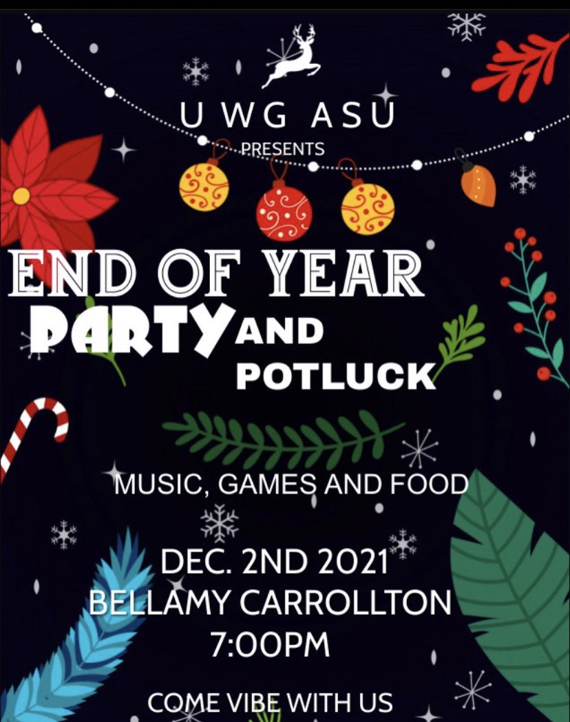 UWG_ASU's tweet photo. Hey ASU members ! Come join us for holiday party and potluck if u would like to make something fill out the form  through this link https://t.co/Ci0m3wp5V7 https://t.co/oG9uaPKmfp