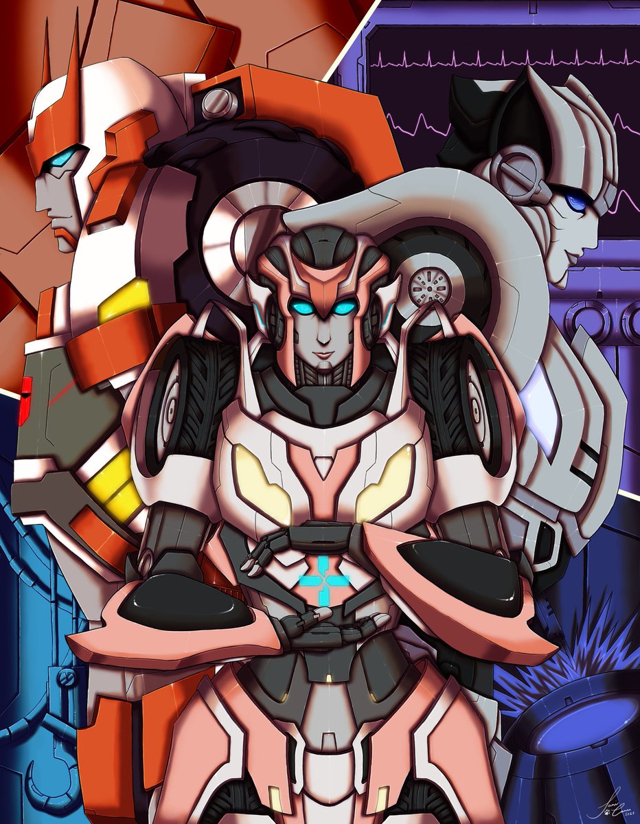 CanisJani's tweet photo. My piece for the @TfocZine , it was a wonderful project that  I enjoyed a lot and to all nice people I meet there, thank you, I hope to meet you in other zine projects again. ; ) #tfoc #transformers #maccadam #tfoczine #mentors #ocfrailcore #octigerlight #ratchet #illustration https://t.co/26brqtVmsl