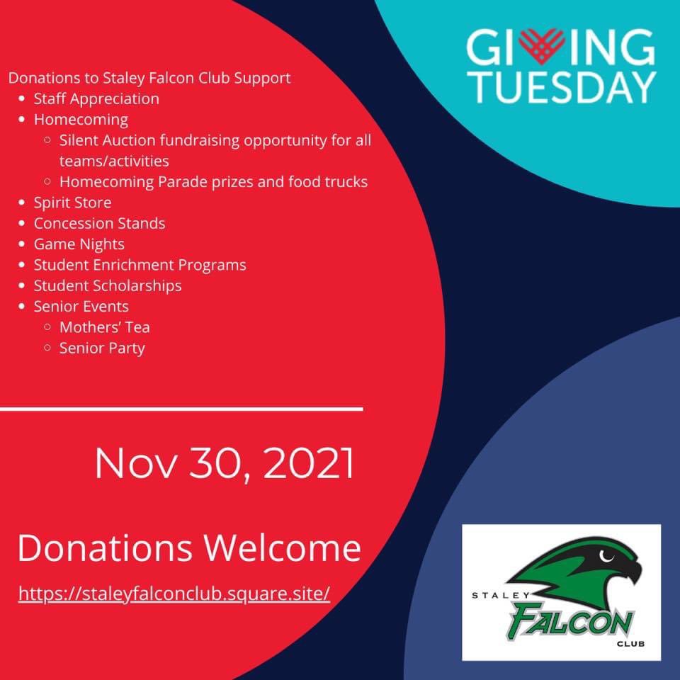 #GivingTuesday is this week. Please consider supporting Staley Falcon Club. Donations are welcome at staleyfalconclub.square.site. Thank you for your support! 💚🖤💚