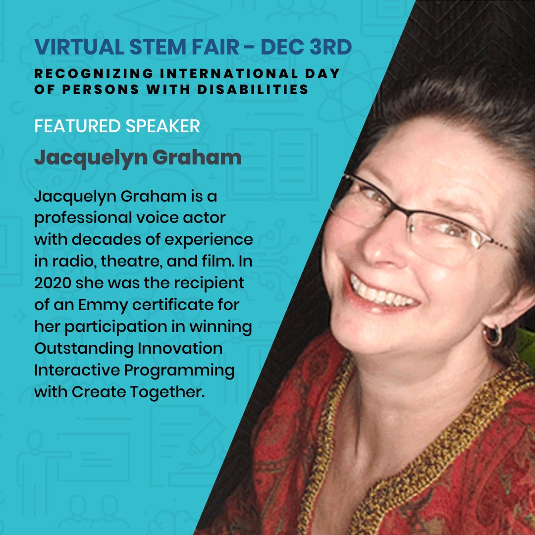 SavvasLearning's tweet photo. #VirtualStemFair Speaker Spotlight: Meet Jacquelyn Graham! Tune into her session with your classes at 11:15 AM EST on December 3rd.
Register at https://t.co/RE5jCKd5mm #scichat #InternationalDayOfPersonsWithDisabilities https://t.co/AefinIISBK