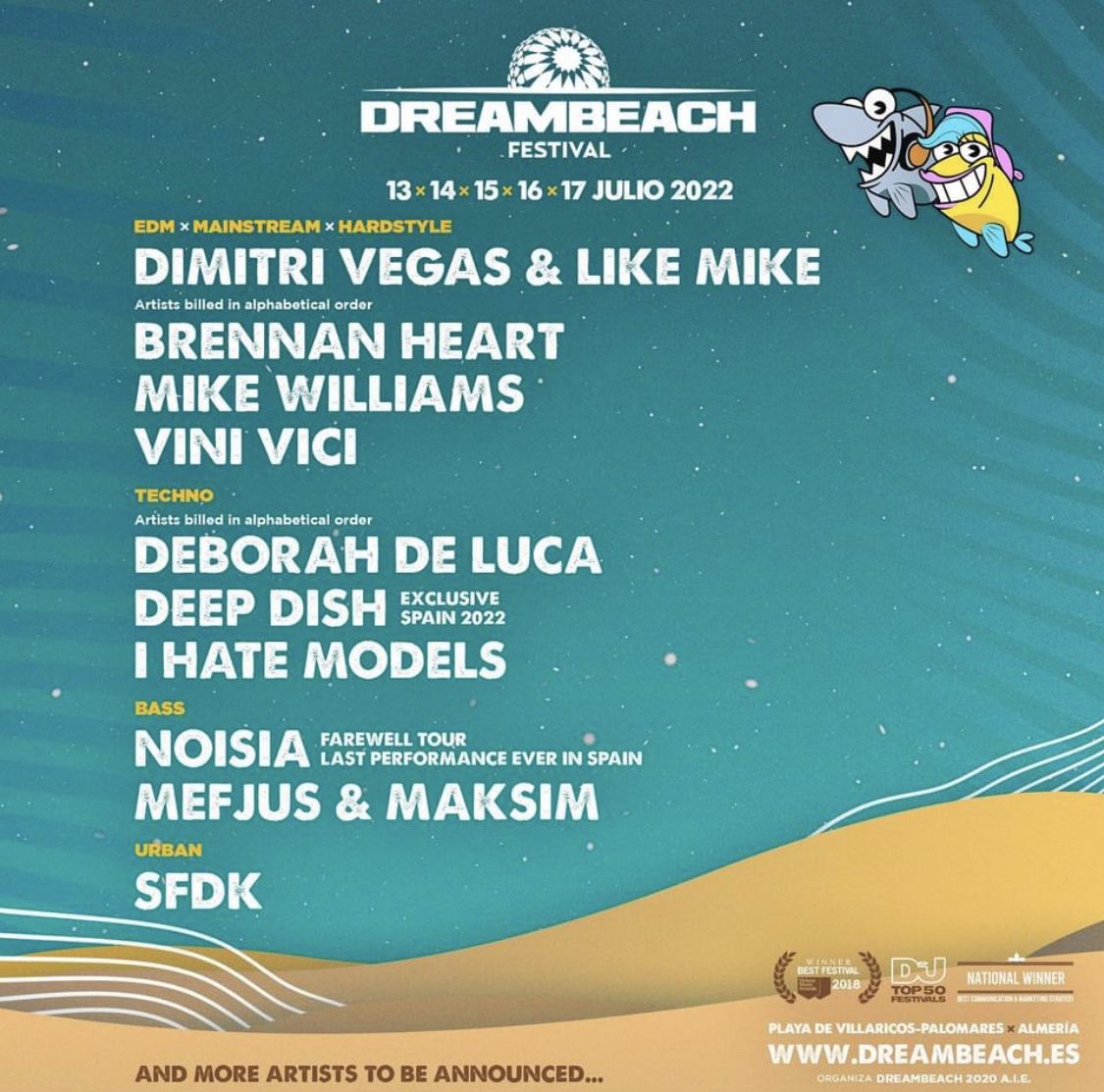 .<a href="/DreambeachFest/">Dreambeach Festival</a> arranca su próxima edición con <a href="/dimitrivegas/">Dimitri Vegas</a> &amp; <a href="/likemike/">LIKE MIKE</a>, <a href="/djbrennanheart/">Brennan Heart</a>, <a href="/deepdishmusic/">Deep Dish</a> o el último show de <a href="/Noisia_nl/">NOISIΛ</a> en españa💥