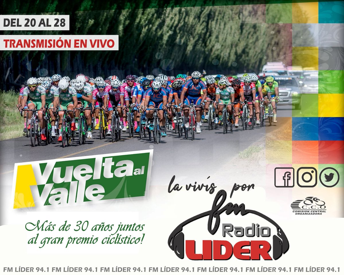 Ya estamos en vivo! Decima etapa🚴
Seguí la transmisión de radio Líder #Vuelta78

📻 FM 94.1 Líder
📻 FM 89.9 Municipal (Cutral Co)
📻 FM 107.7 Activa (Zapala)

💻 Facebook Live
📱radioarg.com/play/lider-all…
#VuetaxLider