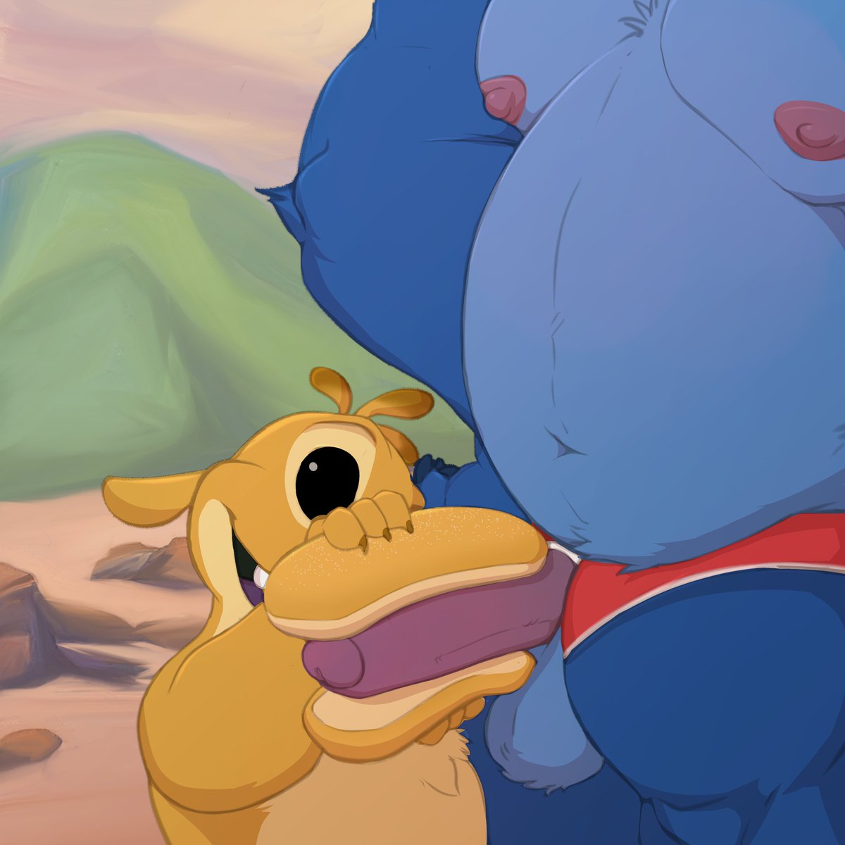 mosinott's tweet photo. shhh...pretend today's Saturday and enjoy some 'experimental' fun with himbo Stitch~ #SizeDiffSaturday https://t.co/ju7LPIysqW
