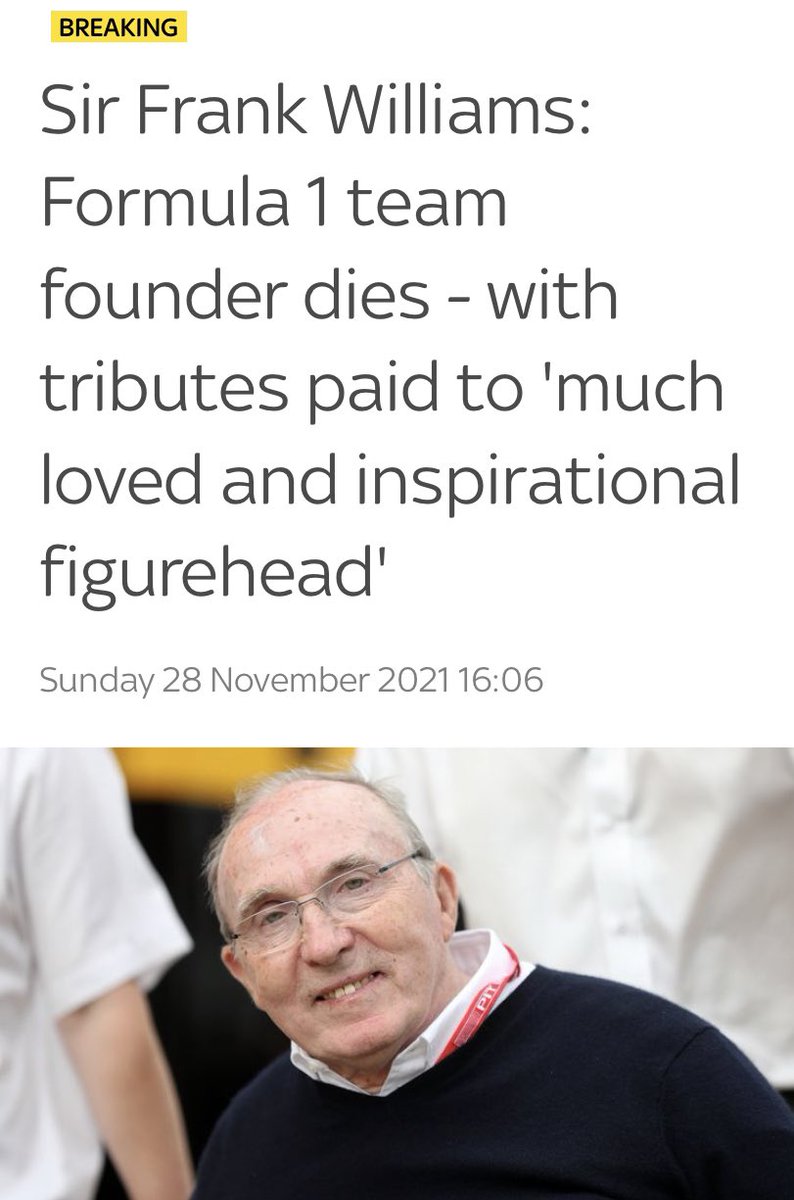 Sad day one of mostly love F1 team principal and owner Sir Frank Williams have pass away  today I will miss him so much     R.I.P. my friend
