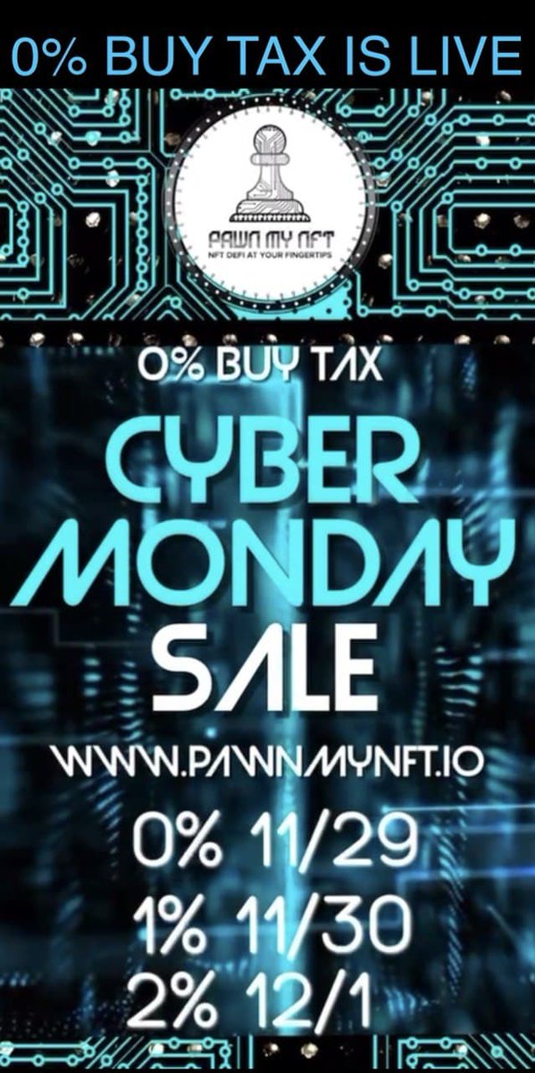 PawnMyNFT's tweet photo. 0% BUY TAX IS LIVE! RIGHT NOW! NO TAX!

For all of 
@DCentralCon
 we are kicking the buy tax...

Load up and get your early position NOW at: https://t.co/lS5htp5RVX

#crypto #sale #cybermonday #dcentralcon #miami #bsc #eth #cryptocurrency #bts #pawnmynft #100x https://t.co/LLErf4b72c