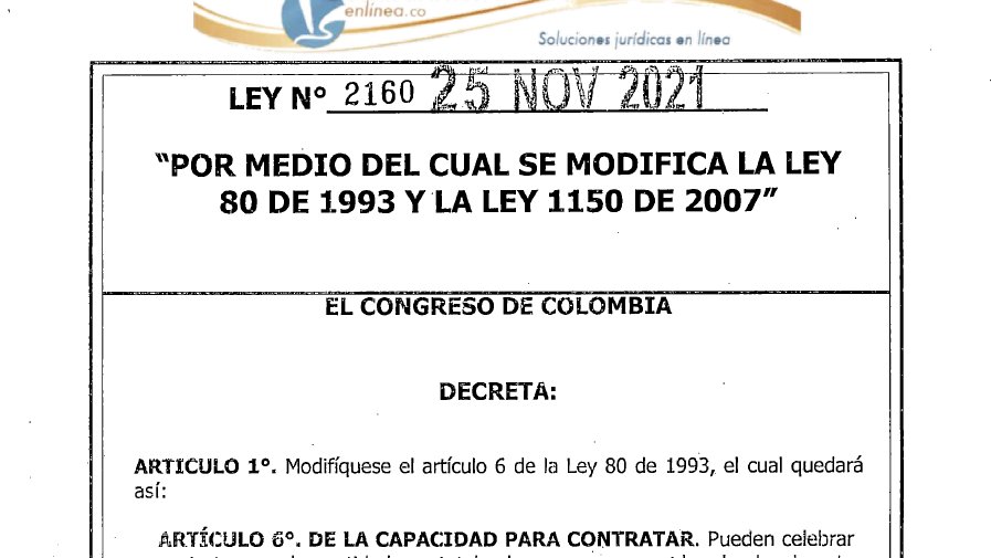 📰LEY 2160 DE 2021. CONTRATACIÓN DIRECTA. Modifica las Leyes 80/93 y 1150/2007. Capacidad para contratar de Cabildos indígenas, Asociaciones de Autoridades Tradicionales Indígenas, Consejos Comunitarios de las Comunidades Negras (Ley 70/93)✍️ contratacionenlinea.co/index.php?acti…