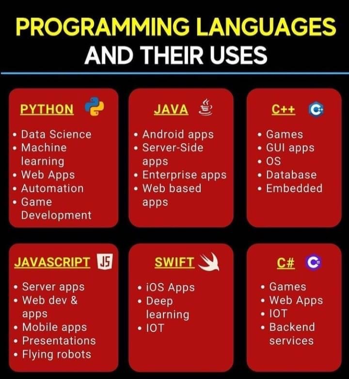 DataScienceDojo's tweet image. 💥 A list of programming language &amp;amp; their uses! 

#Programming #Python #DataScience