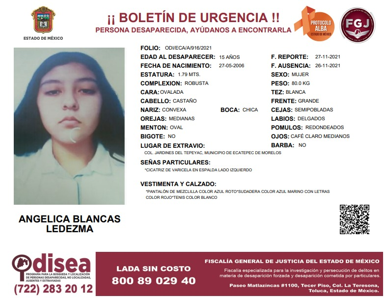 Fam_Unidas_AC's tweet photo. #TodosEnLaBúsqueda  
Angélica Blancas Ledezma 
15 años #Desap 26/11/21
En #Ecatepec #Edomex #úneteRT @en_Ecatepec @IMMIGEcatepec @FerVilchisMx @azucenacisneros @TassioRamirez17 @GinaIbarra_TV @AnitaLomeli @msalguerb @Ufesp2011 @AngelaCedeno_PI @LaloGonzalezM @botDesaparecidx https://t.co/Q0aVbgRcvC