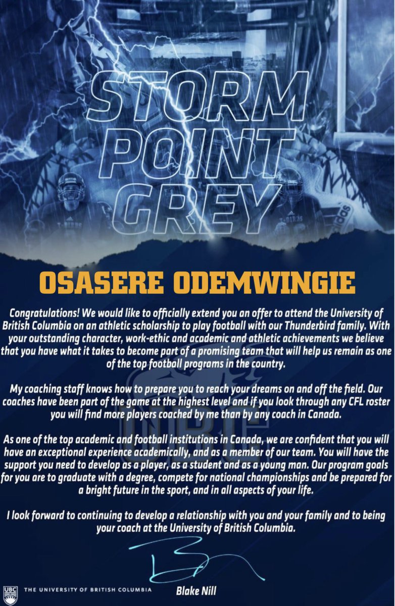 Thankful to have received an offer from The University Of British Columbia <a href="/CoachNill/">Blake Nill</a> <a href="/ShoWill33/">Shomari Williams</a> <a href="/tbirdsfootball/">UBC Football</a>