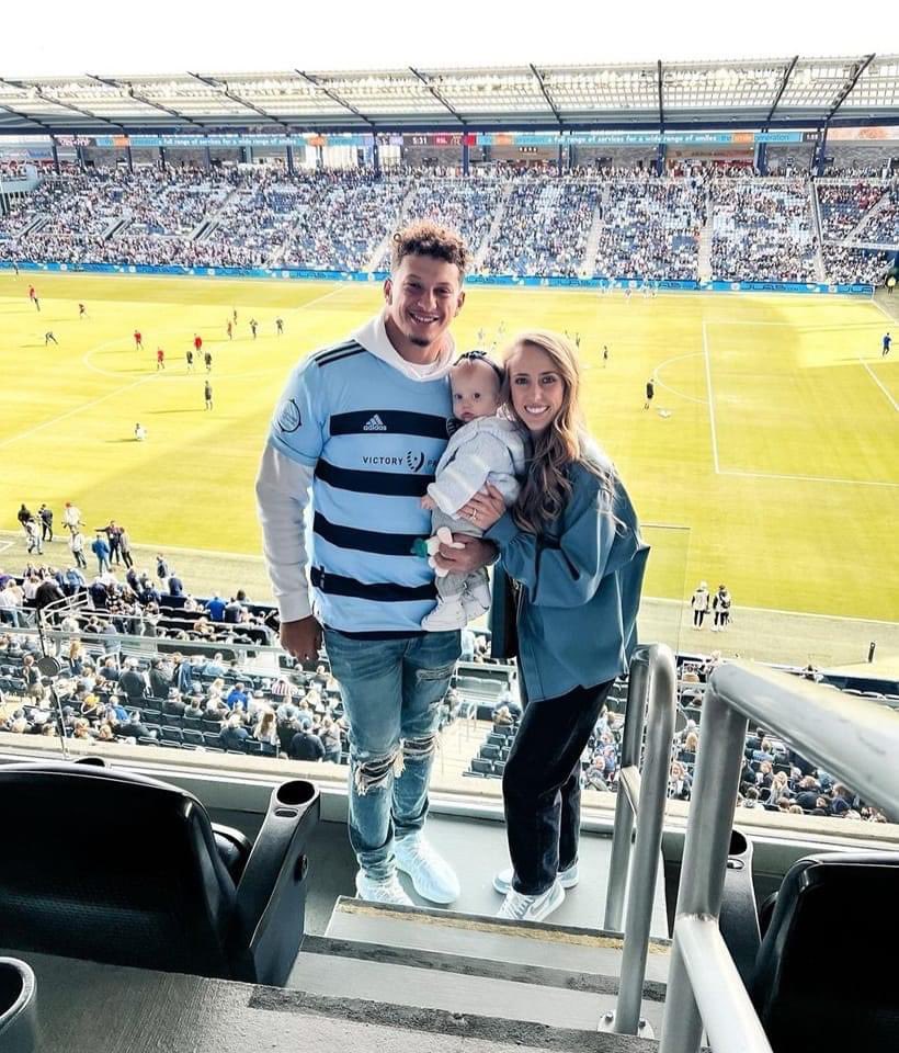 I am so impressed with these two (three) always supporting the KC professional leagues. He is definitely our QB1 ~ Patrick with Britt and Sterling at the KC Sporting Championship Soccer game @ChildrensMercyPark 💙⚽️