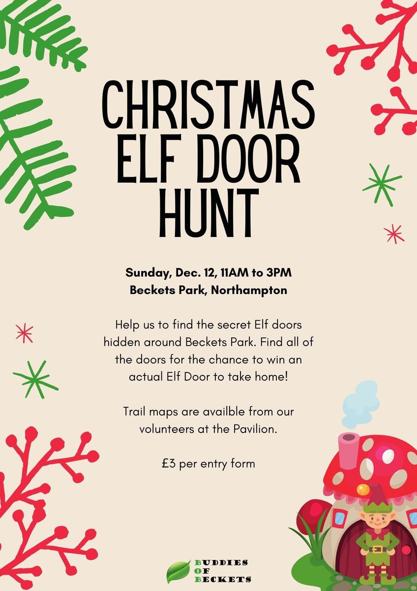Beckets_Park's tweet photo. 🚨 CHRISTMAS FUN FOR ALL THE FAMILY!

Elf Door Hunt is back 🧝🏽‍♀️ 

Here at #becketspark 🎄

Sunday 12th Dec 11-3pm

Your chance to #Win your own #elfdoor 
(Retweet to support the park) #northantshour https://t.co/1fbsyeGtf5