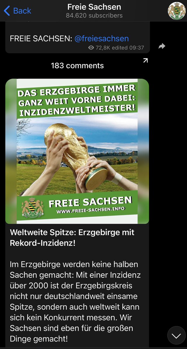 HolgerMannLE's tweet photo. Wenn lebensgefährliche Dummheit knallen würde, wäre in dieser Gruppe jetzt schon Silvester.
1/2

#Covidiots #CoronaSachsen #Corona #Pandemie #Sachsen  #Inzidenz #Impfgegner #Fakenews 
#Querdenker #RestInPeace https://t.co/E2Jh2ByKOi