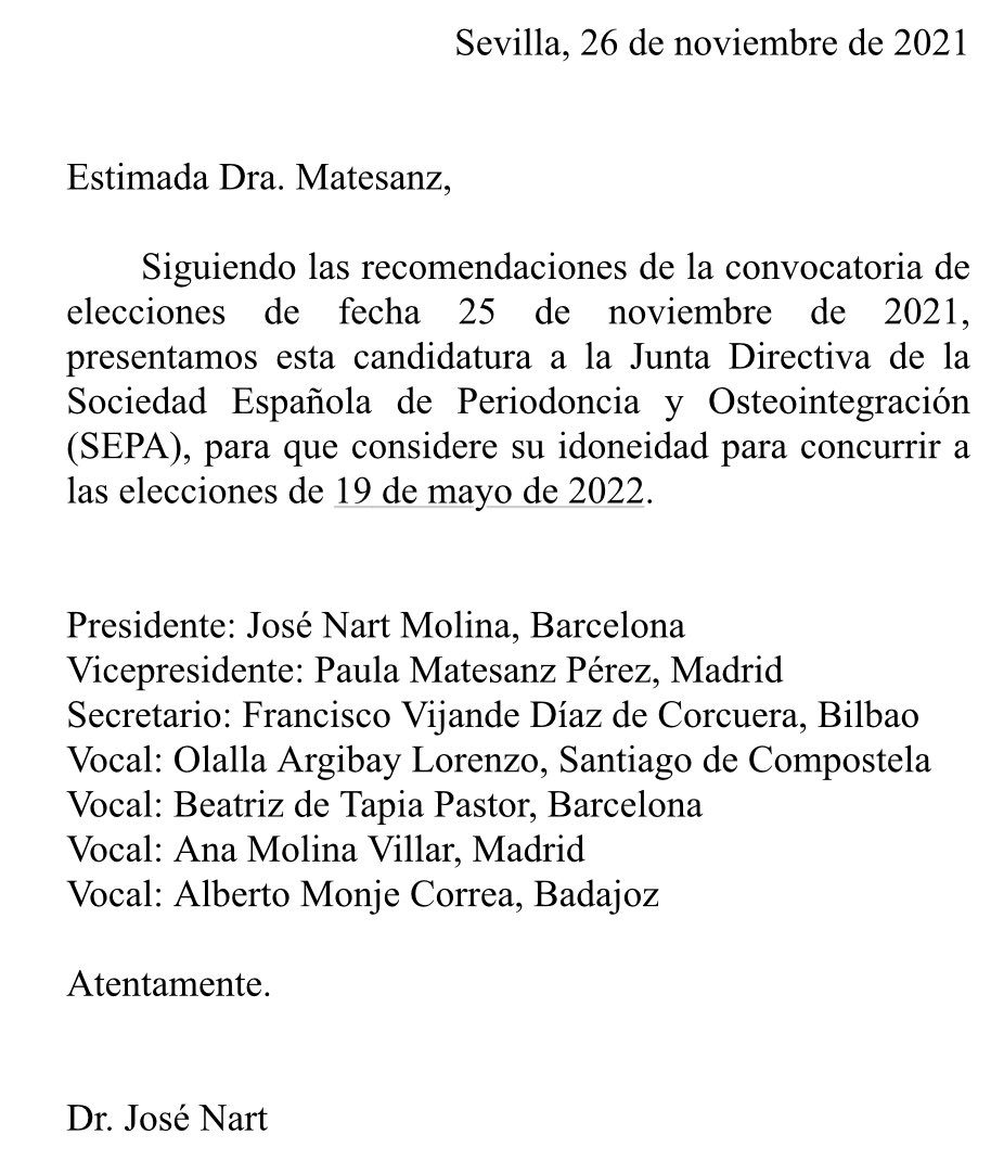 Presento con enorme ilusión mi candidatura, con un equipo excepcional, a presidir <a href="/SEPAperiodoncia/">SEPA</a> a partir del próximo 19 de mayo. Seguiremos mejorando la Odontología y salud bucal desde la Periodoncia #periodonciaparatodos