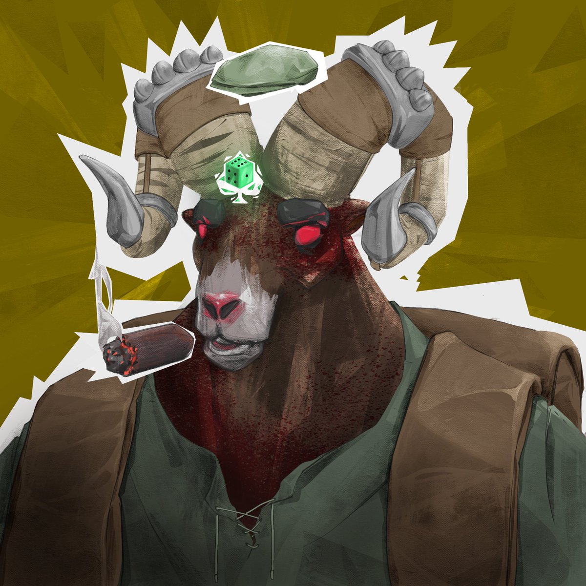 Rams_Syndicate's tweet photo. This well traveled Gambler already knows all the tricks, I wouldn’t want to be the one who crosses him.🍀 

Check more updates on our project on https://t.co/vA2Pl39kng
🚨  Join us on our Discord server: https://t.co/7OkhB1ZiRP 🚨 

#NFTs #NFTcommunity #RamsSyndicate #Sneakpeak https://t.co/BzQHzHWKcw